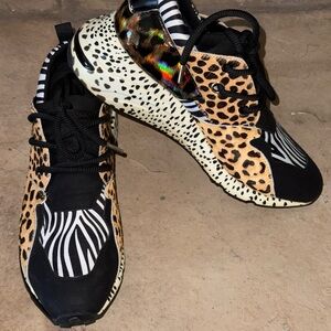 Steve Madden Animal Print Mixed-Pattern Sneakers in Black, Tan, White